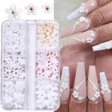 Decoración De Uñas De Flores 3d Para Uñas Acrílicas, Dijes De Uñas De Oro/plata/perla/cristal Adecuados Para Manicura De Mujer, Blanco - Blanco - Ver 3