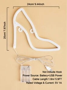 1 Pc Luz De Neon Em Forma De Sapato De Salto Alto Em Led, Alimentada Por Usb+3 * 1,5v Aa Para Montagem De Parede Em Casa Para Quarto, Feriado, Festa, Sinal De Decoração De Parede - Rosa chiclete - Visão 6