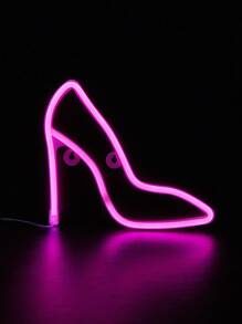 1 Pc Luz De Neon Em Forma De Sapato De Salto Alto Em Led, Alimentada Por Usb+3 * 1,5v Aa Para Montagem De Parede Em Casa Para Quarto, Feriado, Festa, Sinal De Decoração De Parede - Rosa chiclete - Visão 1