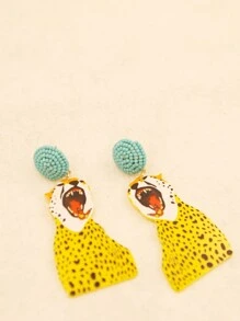 大尺寸款式耳環,手工珠子和丙烯酸雕花豹貓蝴蝶掛墜耳環,秋冬女性款式 - 動物 獵豹蝴蝶 種子珠耳釘 - 查看 4