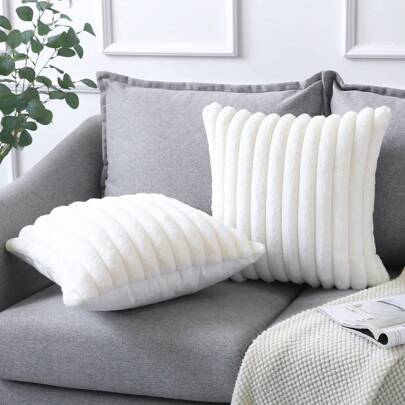 1pc White Rabbit Fur Plush Pillowcase, Soft & Comfortable Anti-shedding Fabric, Modern Sofa Decor With Holiday Home Decor Cushion Cover, For Family Bedroom & Dorm Room