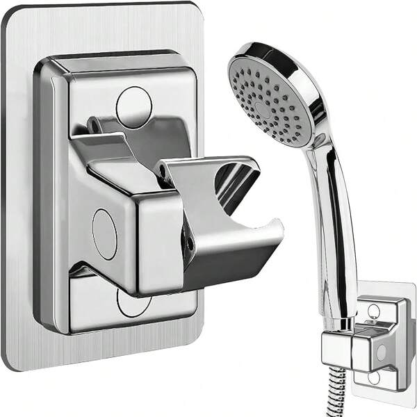 1pc Adhesive Shower Head Holder,Strong Adhesive Waterproof Handheld Shower Holder, Adjustable Shower Wand Holder Wall Mount For Rv Shower Kids Shower Bathroom Shower,Never Rust