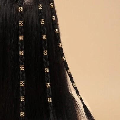 50 piezas Anillos de extensión de cabello con dreadlocks en tono dorado con detalle de círculo de hierro hueco