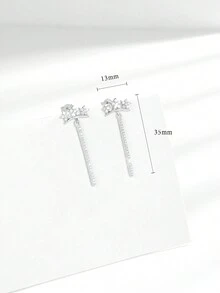 1 對時尚奢華優雅 T 形花朵立方氧化鋯純銀耳環,非常適合生日、節日禮物、日常佩戴、派對或婚禮