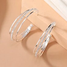 1pair Fashionable Exaggerated Rhinestone C Shaped Metallic Ear Accessories Earrings - Silver - View 3