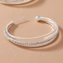 1pair Fashionable Exaggerated Rhinestone C Shaped Metallic Ear Accessories Earrings - Silver - View 4