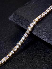 1 件 3 毫米顶级品质嘻哈四爪莫桑石水钻网球链手链，白金 S925 纯银手链，闪亮轻奢高端精致珠宝，适合女性的礼物