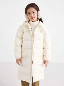 Annil Tween Girl Clothing Long Down Jacket Winter Thickened Warm Hooded Jacket White