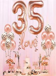 巨大玫瑰金鋁箔氣球35數字小氣球40英寸,玫瑰金40歲生日派對裝飾帶玫瑰金乳膠氣球,多彩紙屑小氣球40美麗裝飾,40日週年慶派對小氣球