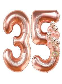 巨大玫瑰金鋁箔氣球35數字小氣球40英寸,玫瑰金40歲生日派對裝飾帶玫瑰金乳膠氣球,多彩紙屑小氣球40美麗裝飾,40日週年慶派對小氣球