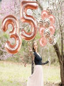 巨大玫瑰金鋁箔氣球35數字小氣球40英寸,玫瑰金40歲生日派對裝飾帶玫瑰金乳膠氣球,多彩紙屑小氣球40美麗裝飾,40日週年慶派對小氣球