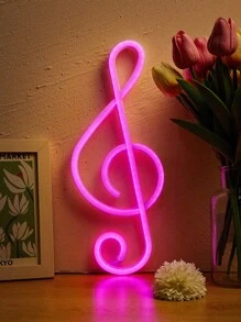 CHI-BUY 1pc Music Score Shaped LED Neon Light, USB+3*1.5V AA Battery Powered, Home Wall-Mounted Neon Light, Suitable For Bedroom, Holiday, Party, Wall Decoration And Other Occasions - Pink - View 1