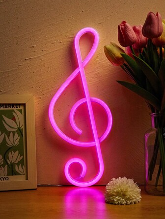 CHI-BUY 1PC Music Notation Shaped LED Neon Light USB+3 * 1.5V AA Battery Powered Household Wall Mounted Neon Light For Bedroom Room, Holiday, Party, Wall Decoration Sign