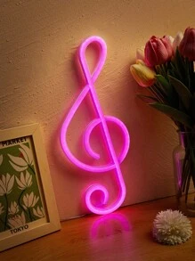 CHI-BUY 1pc Music Score Shaped LED Neon Light, USB+3*1.5V AA Battery Powered, Home Wall-Mounted Neon Light, Suitable For Bedroom, Holiday, Party, Wall Decoration And Other Occasions - Pink - View 5