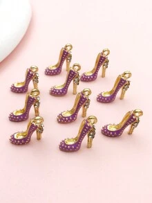 10入組時尚搪瓷合金鑲鑽高跟鞋吊墜,適用於手鍊項鍊耳環女裝珠寶製作配件 - 均碼 - 查看 5