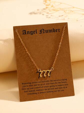 1 件簡約風格不銹鋼 777 號碼吊墜項鍊,金色,送給她的禮物