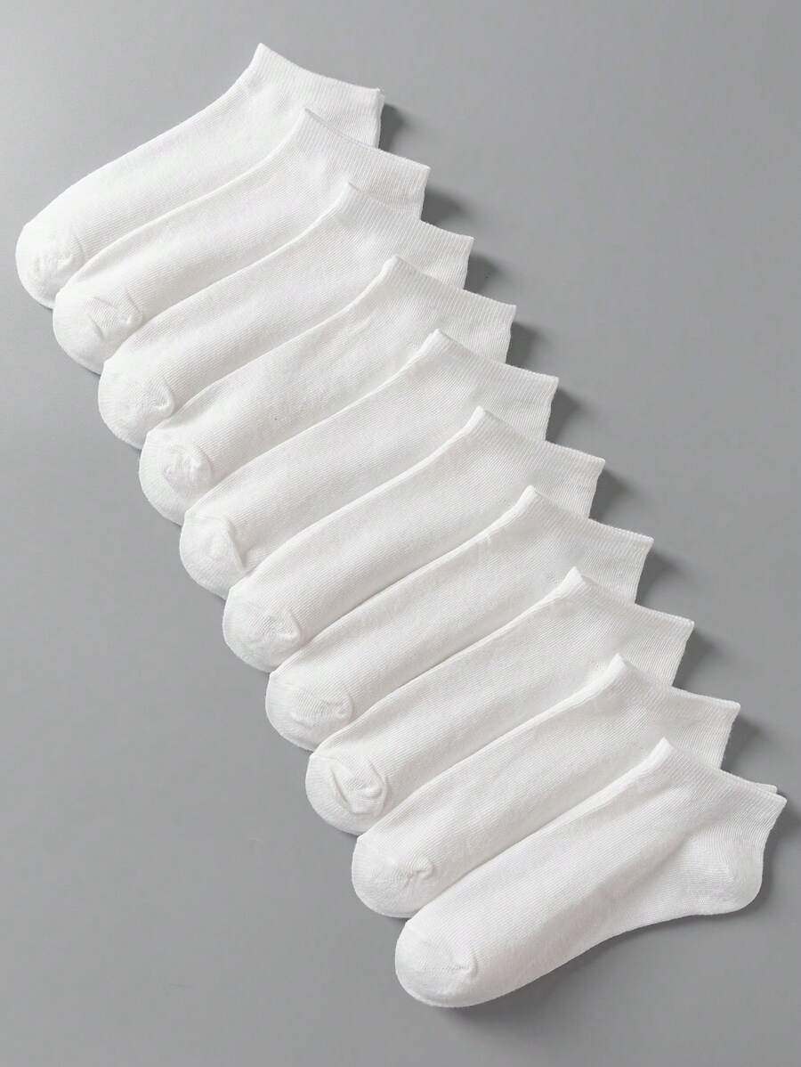 1双/10双 白色简约百搭透气防滑时尚女士短袜