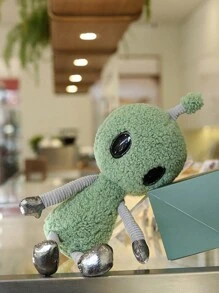 1只綠色可愛有趣外星人絨毛玩具,創意填充娃娃,適用於安慰和生日禮物 - 綠色 - 查看 2