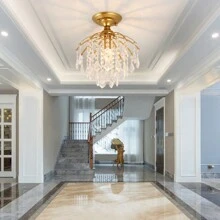 American Style Restaurant Crystal Hallway Corridor Entryway Modern Minimalist Pendant Light Staircase Entrance Small Ceiling Light Fixture Without Bulbs - Gold - View 9