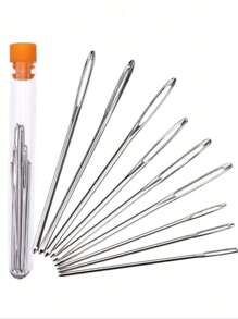 Diy 9pcs/bottle Set Of Big Eye Yarn Needles In Multiple Colors With A Transparent Needle Bottle