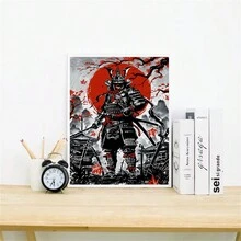 1 件無框日本武士水墨畫布畫武士海報日本美學藝術牆壁藝術印刷品現代家居壁畫房間裝飾無框