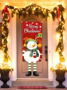1 Pieza Bandera Colgante De No Tejido Con Tema De Muñeco De Nieve Y Feliz Navidad Para Decorar Puertas De Habitaciones Durante Festividades - Multicolor - Ver 1