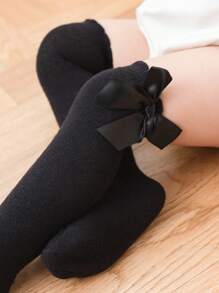1對兒童蝴蝶結過膝襪，春夏新款風格 - 黑色 - 查看 3