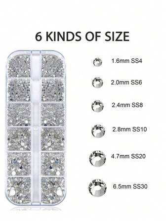12 grilles de strass pour ongles de 1,5 mm à 5 mm, cristal de verre 3D AB + pierres transparentes pour ongles, perles, cristaux Strass, charms 3D multiformes pour ongles, diamants 3D pour nail art et décoration DIY, 1 boîte de strass plats, perles, charms pour ongles en acrylique, fournitures pour nail art, design demi-rond