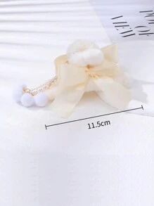 1 件裝女式優雅白色毛皮珍珠流蘇吊墜蝴蝶結 Ins 風格秋冬髮夾,簡約百搭,適合日常佩戴 - 白色 - 查看 4