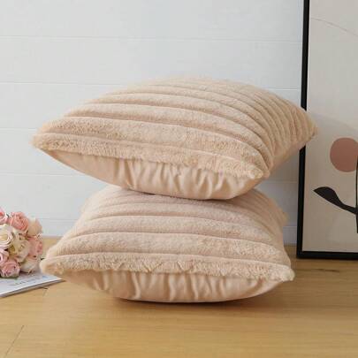 1pc Apricot Colored Plush Rabbit Fur Pillow Cover, Modern Decorative Cushion Case For Sofa, Soft And Comfortable Anti-fur Fabric, Suitable For Home Bedroom & Dorm Decoration, Holiday Gift