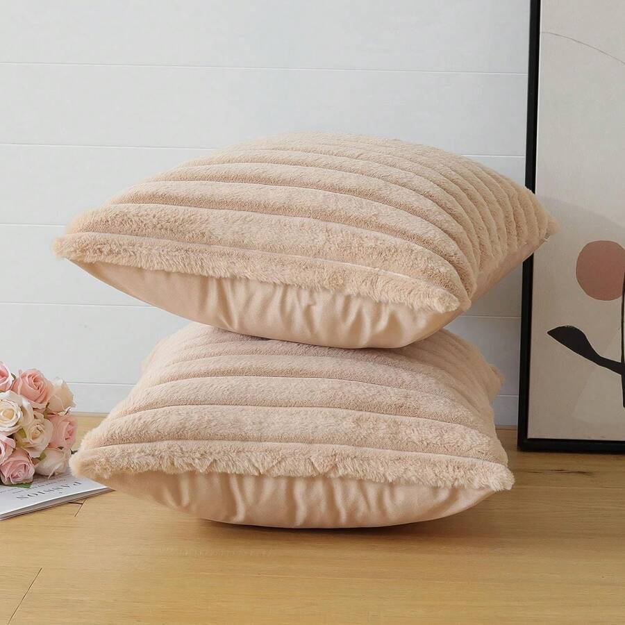 1 Pieza Cubierta De Cojín De Piel De Conejo Peluche Suave Color Albaricoque, Funda De Cojín Decorativa Moderna Para Sofá, Tela Suave Y Cómoda Antipelusa, Adecuada Para Decoración Del Hogar, Dormitorio Y Regalo De Vacaciones - Albaricoque - Ver 1