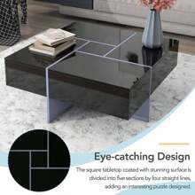 MERAX Unique Design Coffee Table With 4 Hidden Storage Compartments, Square Cocktail Table With Extendable Sliding Tabletop, UV High-Gloss Design Center Table For Living Room, 31.5"X 31.5",Wood Coffee Tables,Living Room Table - 黑色 - 查看 2