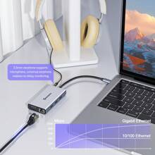 10合1 Usb-c雙螢幕基座,可與macbook/dell/hp/lenovo/surface筆記本電腦兼容,搭配4k Hdmi/vga/100w Pd/乙太網/sd/tf/type-c/音訊/usb孔的usb-c擴展器 - 灰色 - 查看 7