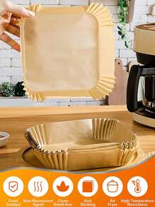 30入/50入/100入/125入熱風炸鍋墊，矽膠雙面防油烤紙，適用於微波爐。防粘，防油和防水烘焙紙墊。適用於2/3/4 Qt 空氣炸爐，廚房用品，炸鍋墊，炸鍋紙，氣炸鍋，炸鍋 - 棕色 - 查看 11