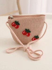 1set Girls' Summer Hats - Cute Cherry Princess Straw Hat With Matching Bag, Sun Protection Hat, Perfect For Daily Wear, Beach And Other Outdoor Activities - Pink - View 2