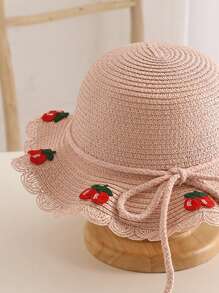 1set Girls' Summer Hats - Cute Cherry Princess Straw Hat With Matching Bag, Sun Protection Hat, Perfect For Daily Wear, Beach And Other Outdoor Activities - Pink - View 5