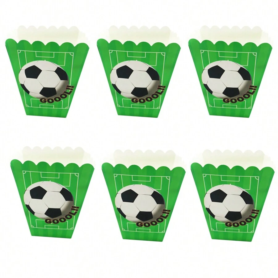 12pcs/Set Green Soccer Ball Popcorn Box, Soccer Theme Popcorn Boxes Snack Container For Birthday Party, Family Gathering - 9.5cm*6.5cm*13cm - View 1