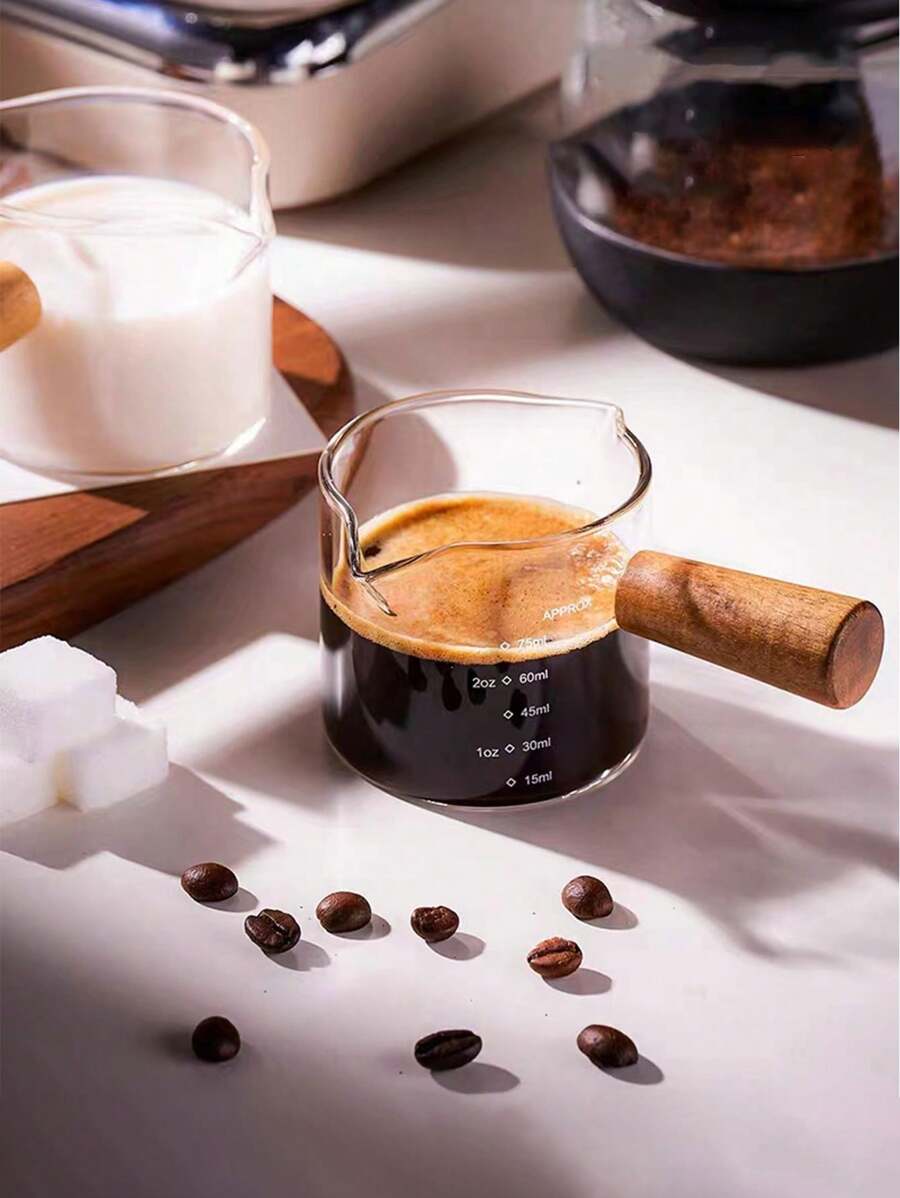 玻璃咖啡量杯帶刻度,意大利卡瓦達espresso萃取杯,配木柄,雙嘴 - 無色 - 查看 1