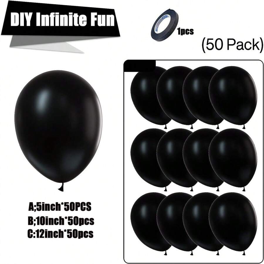 Black Balloons, 50 pcs 12/10/5 Inch Matte Black Balloons, Black ...
