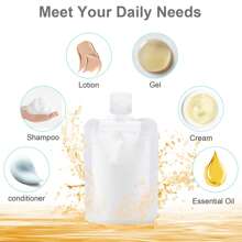 1/3件旅行分装袋，化妆品乳液沐浴露洗发水分装袋，商务旅行便携式空挤压袋，可再填充扁平袋，化妆品包装袋，防漏洗漱用品容器家居浴室装饰夏季 - 無色 - 查看 6
