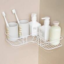 1入組金屬鍛造鐵浴室架,壁掛式沐浴露收納籃適用於廚房&浴室 - 白色 - 查看 4