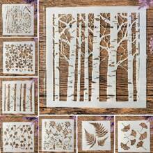 8pcs/Set White Plastic 5 Inch Stencils With Leaf, Flower And Wood Grain Patterns,Back To School,School Supplies