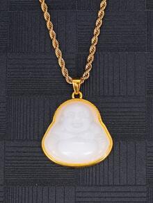 1pc Faithful Buddha Pendant Necklace For Women's Everyday Wear - White - View 2