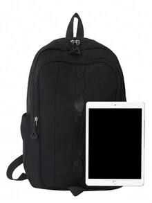 Casual Solid Color Versatile Backpack, Fashionable Shoulder Bag, Travel Bag, Student Bag Casual Backpack Commute School Bag Large Capacity Lightweight Functional - Black - View 6