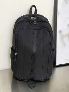 Casual Solid Color Versatile Backpack, Fashionable Shoulder Bag, Travel Bag, Student Bag Casual Backpack Commute School Bag Large Capacity Lightweight Functional - Black - View 1