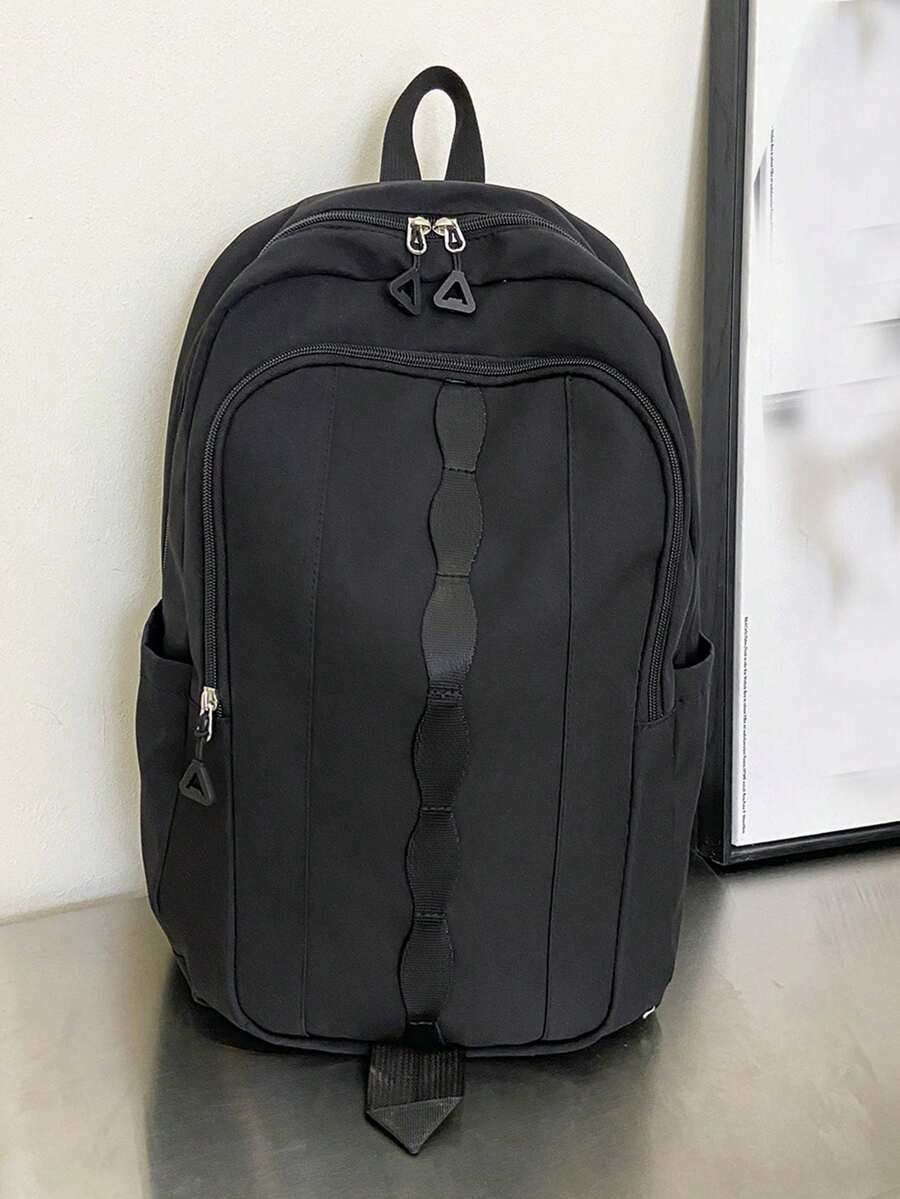 Casual Solid Color Versatile Backpack, Fashionable Shoulder Bag, Travel Bag, Student Bag Casual Backpack Commute School Bag Large Capacity Lightweight Functional - Black - View 1