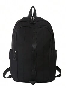 Casual Solid Color Versatile Backpack, Fashionable Shoulder Bag, Travel Bag, Student Bag Casual Backpack Commute School Bag Large Capacity Lightweight Functional - Black - View 4