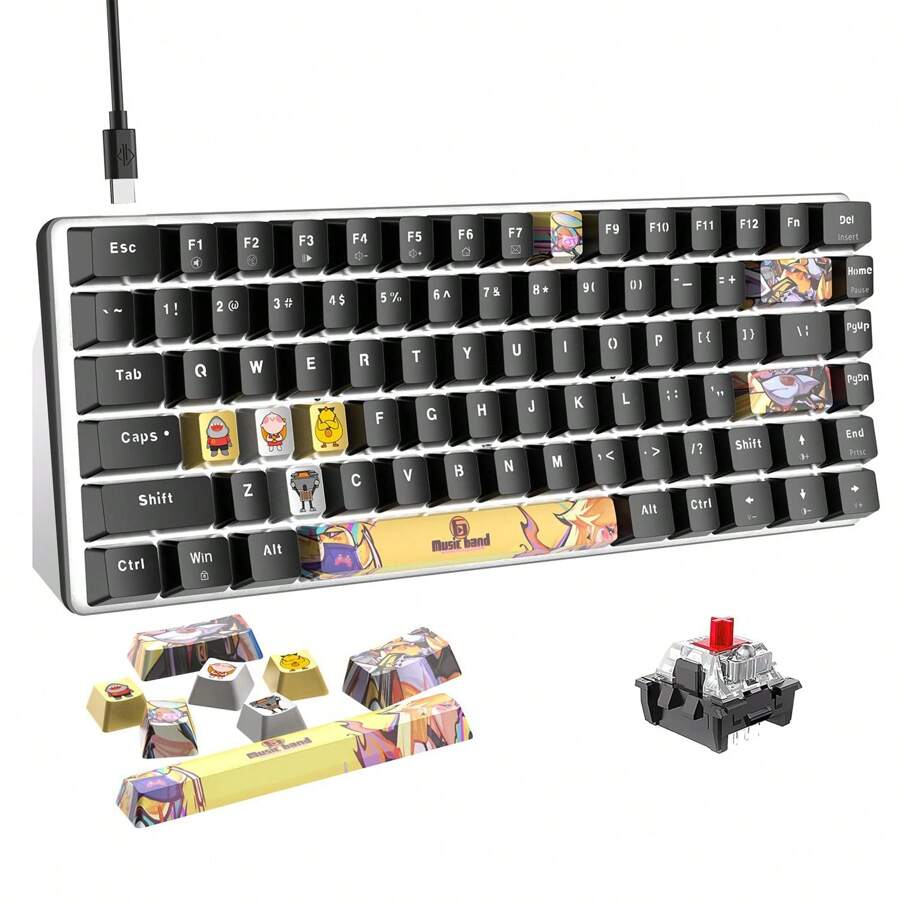 Wired Mechanical Gaming Keyboard Hot-Swappable Compact 82 Keys,9 Dye ...