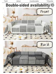 1入條紋花紋沙發巾,鉤織沙發墊,四季通用可洗沙發坐墊套,寵物耐刮耐髒,臥室辦公室客廳家庭裝飾 - 黑色 - 查看 8