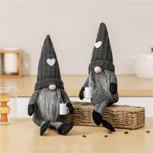 1 件套針織愛心帽娃娃和無臉娃娃咖啡杯聖誕裝飾品 - 黑色 - 查看 1